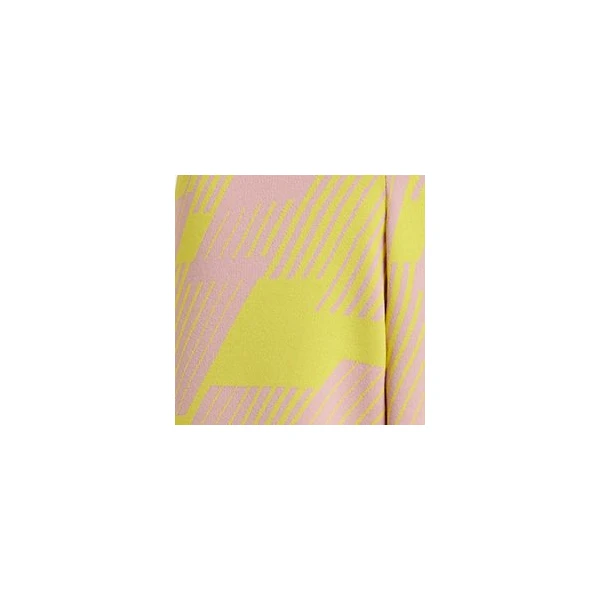 Essentiel Antwerp Light pink flared knitted pants with yellow jacquard pattern, view 2