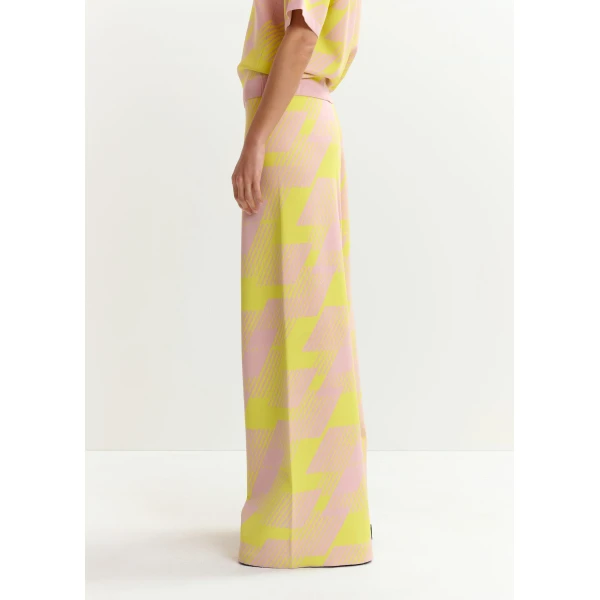 Essentiel Antwerp Light pink flared knitted pants with yellow jacquard pattern, view 5