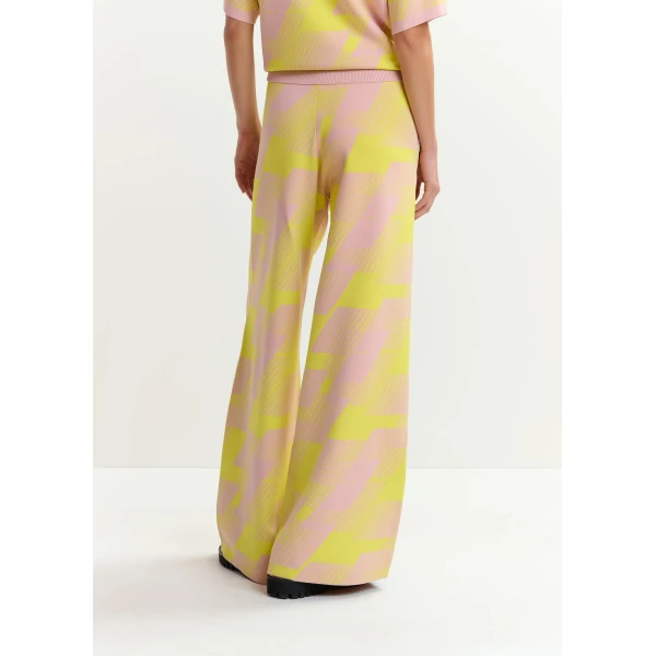 Essentiel Antwerp Light pink flared knitted pants with yellow jacquard pattern, view 6