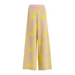 Essentiel Antwerp Light pink flared knitted pants with yellow jacquard pattern