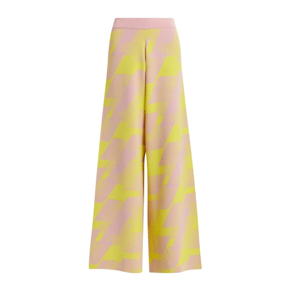 Essentiel Antwerp Light pink flared knitted pants with yellow jacquard pattern