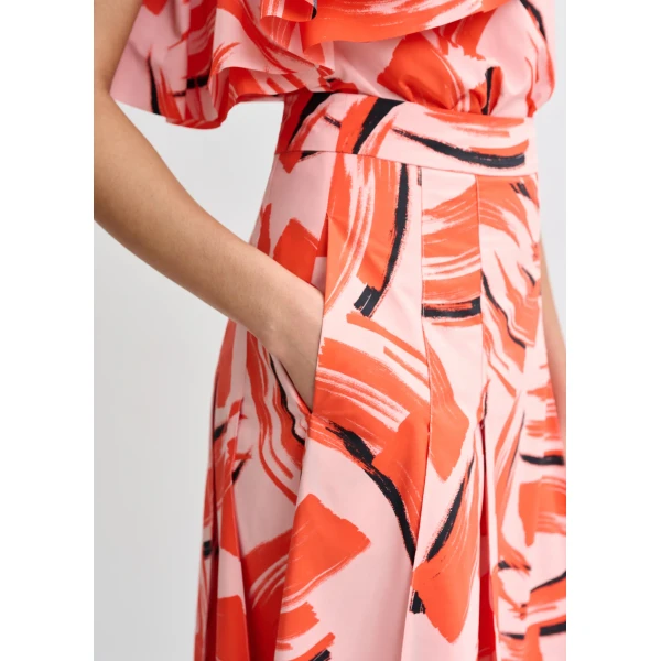 Essentiel Antwerp Light pink, orange and black a-line midi skirt, view 5
