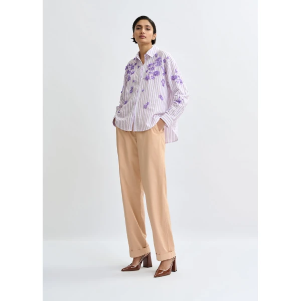 Essentiel Antwerp Light pink organic cotton-blend pants, view 3