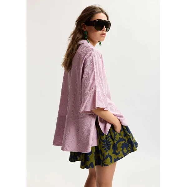 Essentiel Antwerp Light pink peplum cotton shirt with contrasting collar, view 3