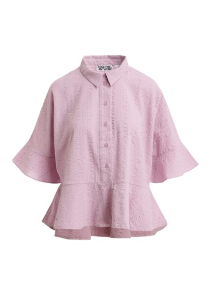 Light pink peplum cotton shirt with contrasting collar