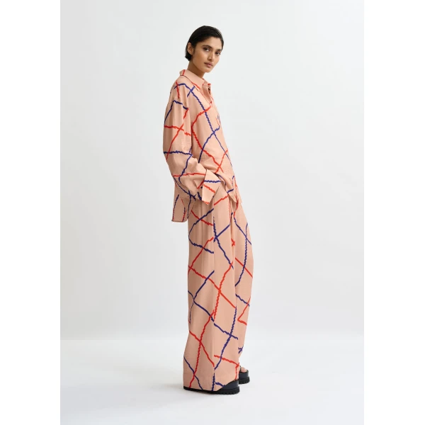 Essentiel Antwerp Light pink, red and blue check print wide-leg pants, view 3