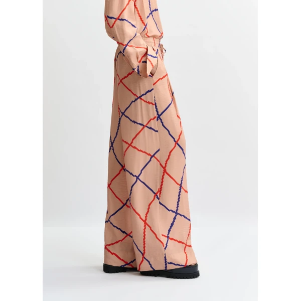 Essentiel Antwerp Light pink, red and blue check print wide-leg pants, view 4