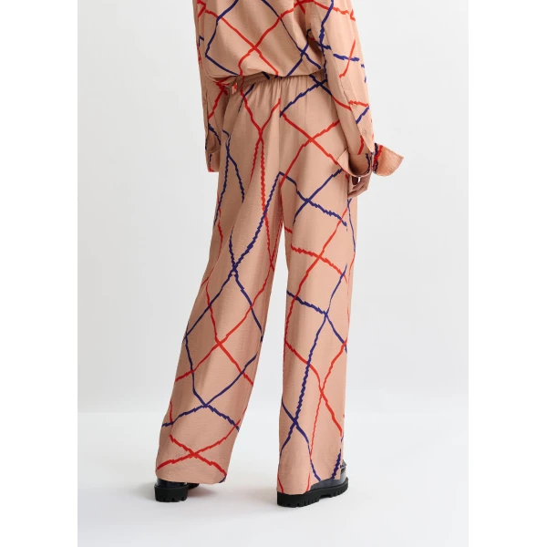 Essentiel Antwerp Light pink, red and blue check print wide-leg pants, view 5