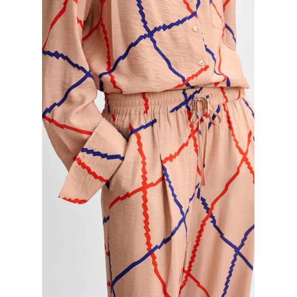 Essentiel Antwerp Light pink, red and blue check print wide-leg pants, view 6