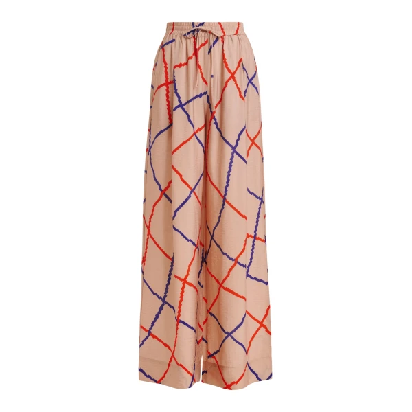 Essentiel Antwerp Light pink, red and blue check print wide-leg pants