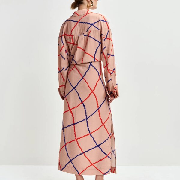 Essentiel Antwerp Light pink, red and blue checked oversized maxi dress, view 5