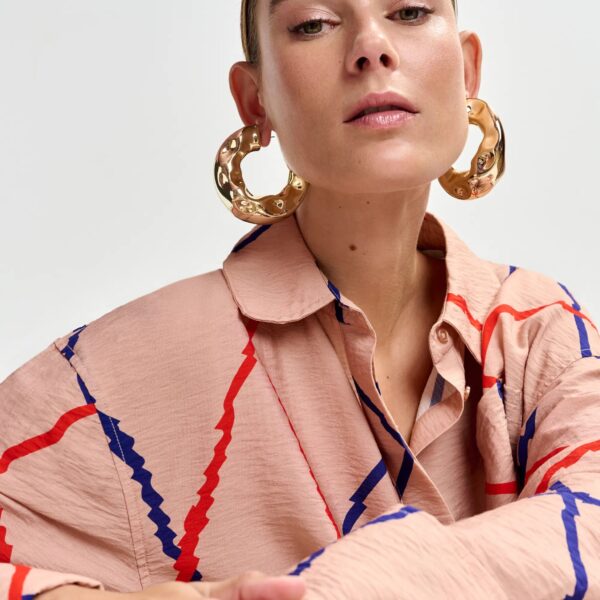 Essentiel Antwerp Light pink, red and blue checked oversized maxi dress, view 6