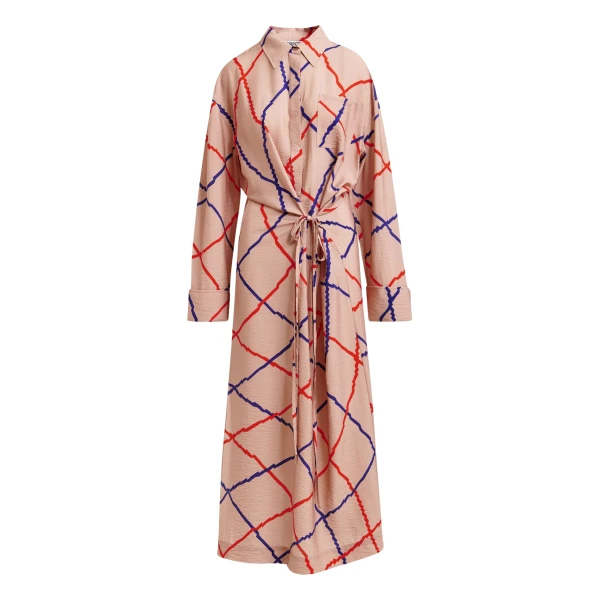 Essentiel Antwerp Light pink, red and blue checked oversized maxi dress
