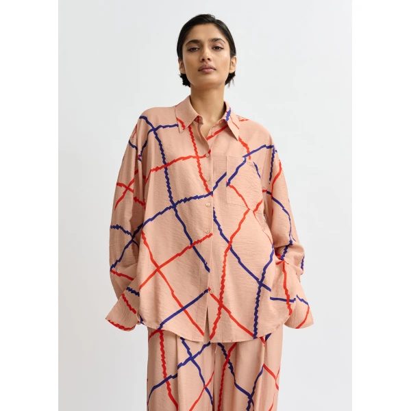 Essentiel Antwerp Light pink, red and blue oversized check shirt, view 2
