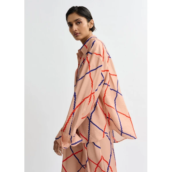 Essentiel Antwerp Light pink, red and blue oversized check shirt, view 3