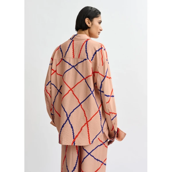 Essentiel Antwerp Light pink, red and blue oversized check shirt, view 4