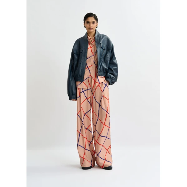 Essentiel Antwerp Light pink, red and blue oversized check shirt, view 6