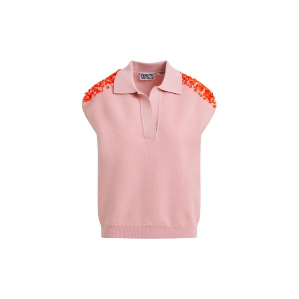 Light pink sleeveless polo with orange embellished shoulders