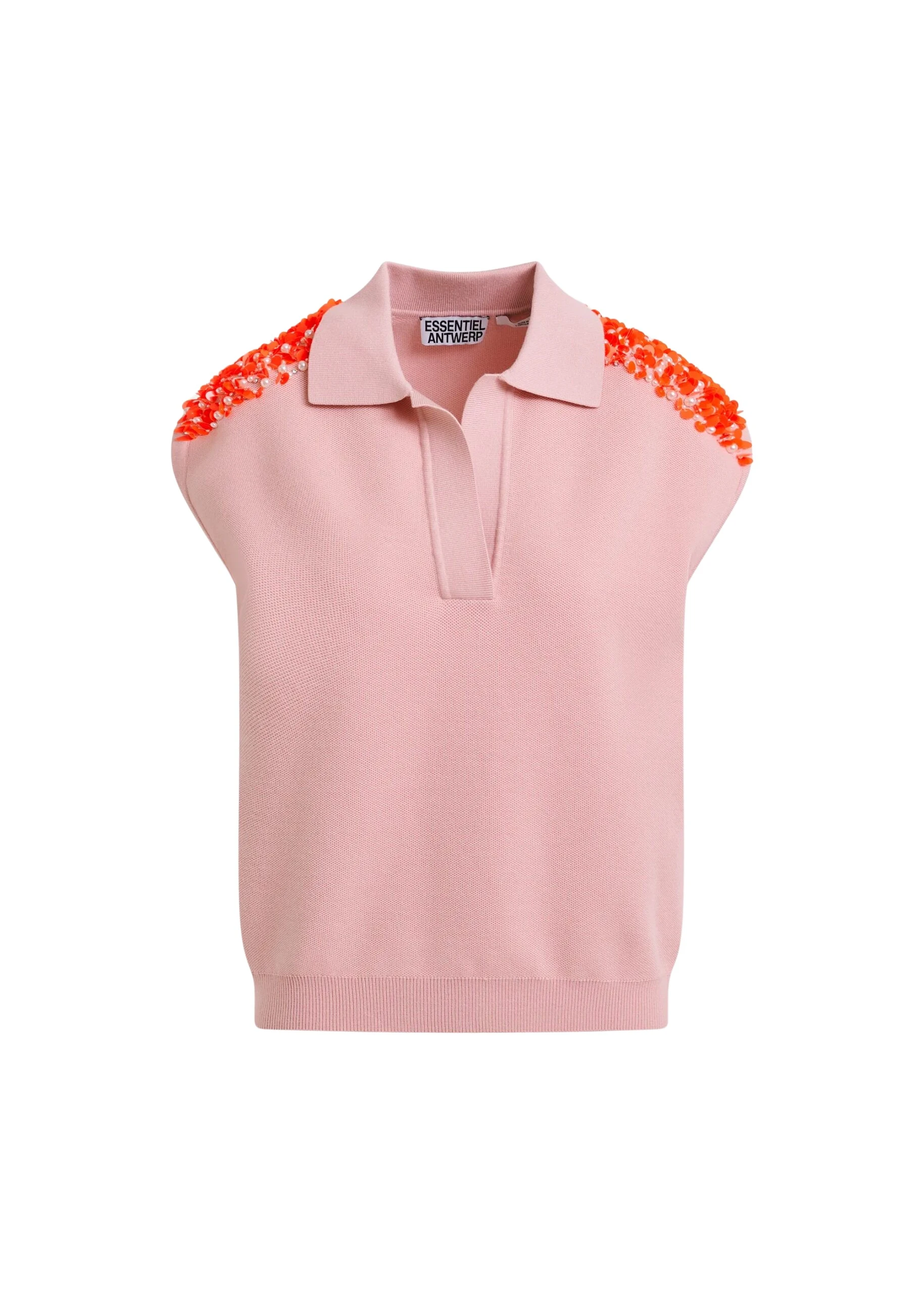 Essentiel-Antwerp-Light-pink-sleeveless-polo-with-orange-embellished-shoulders-scaled33275_nobg Essentiel Antwerp Light pink sleeveless polo with orange embellished shoulders Top