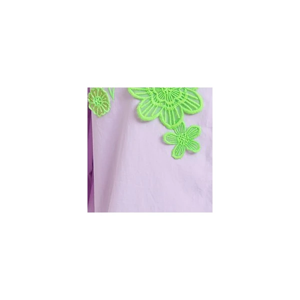 Essentiel Antwerp Light purple and green cotton shirt with appliqué flowers with mandarin collar, view 2