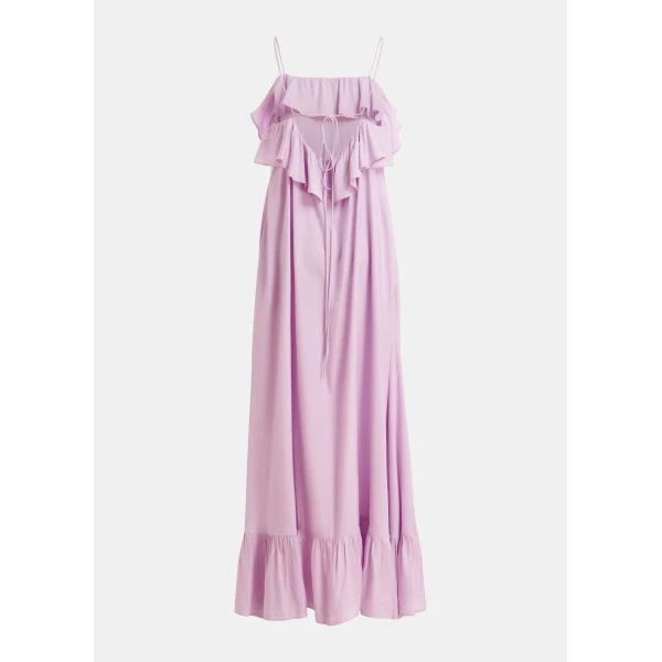 Essentiel Antwerp Lilac maxi dress with ruffled neckline and tie-back detail, view 2