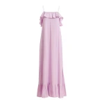 Essentiel Antwerp Lilac maxi dress with ruffled neckline and tie-back detail