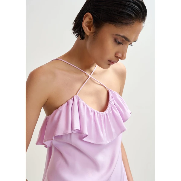 Essentiel Antwerp Lilac ruffled camisole top with tie-back detail, view 4