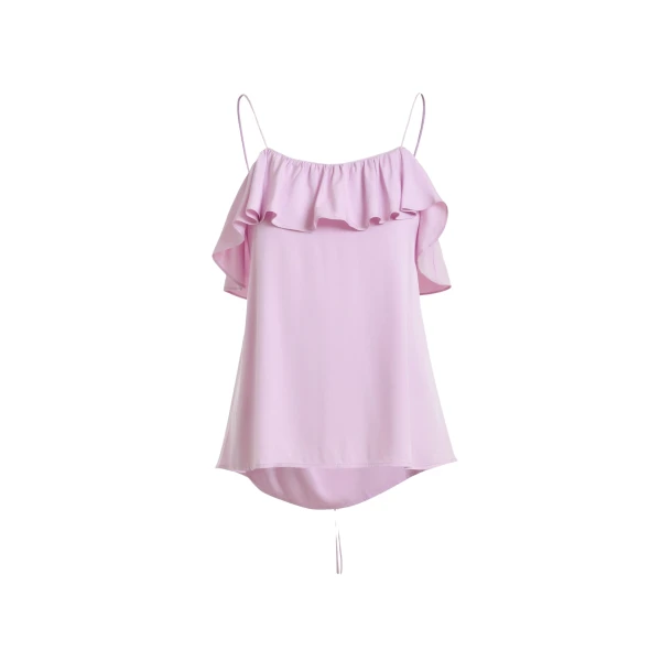 Essentiel Antwerp Lilac ruffled camisole top with tie-back detail