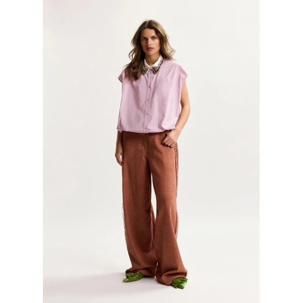 Essentiel Antwerp Lilac sleeveless cotton shirt with embellished collar, view 6