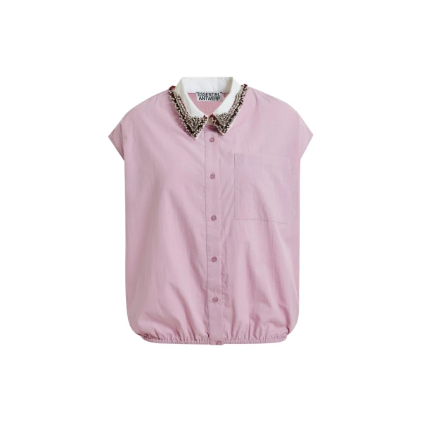 Essentiel Antwerp Lilac sleeveless cotton shirt with embellished collar
