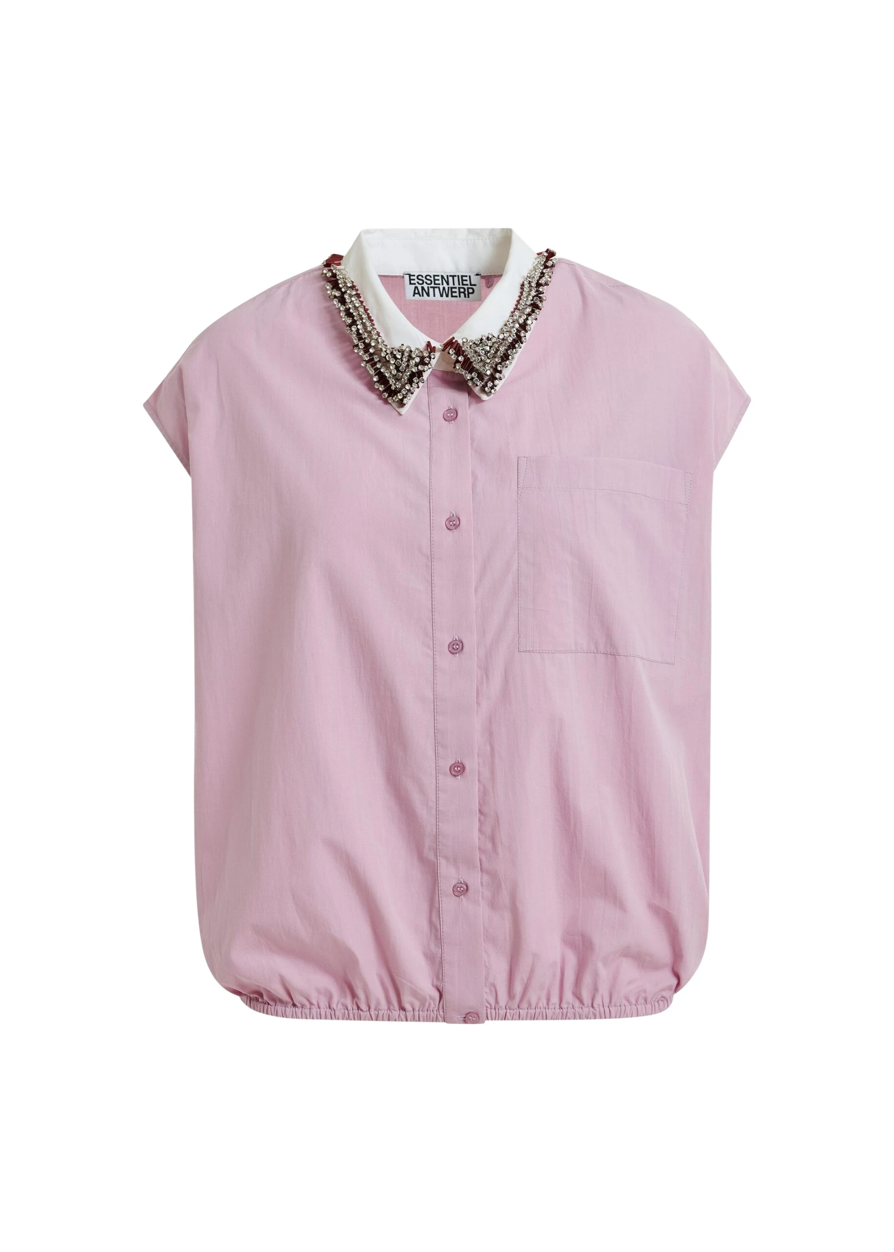Essentiel Antwerp Lilac sleeveless cotton shirt with embellished collar