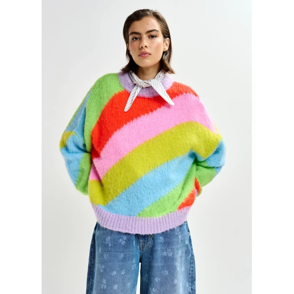 Essentiel Antwerp Multicolor intarsia knit striped sweater, view 2