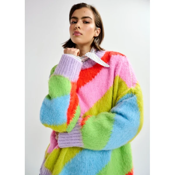 Essentiel Antwerp Multicolor intarsia knit striped sweater, view 3