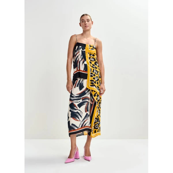 Essentiel Antwerp Multicolor printed draped midi skirt, view 3