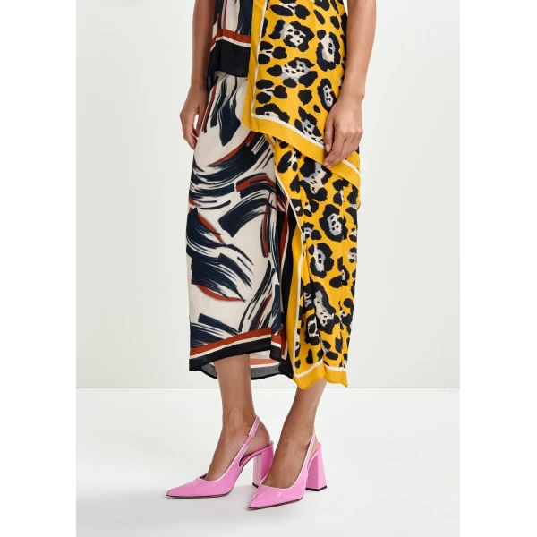 Essentiel Antwerp Multicolor printed draped midi skirt, view 4