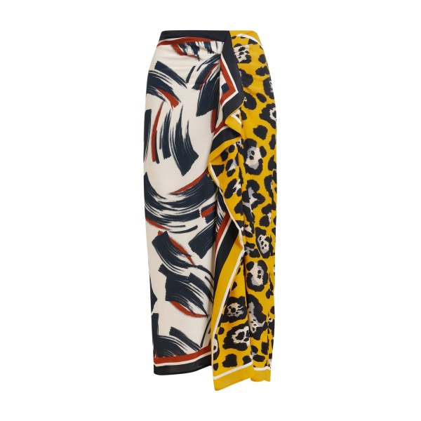 Multicolor printed draped midi skirt