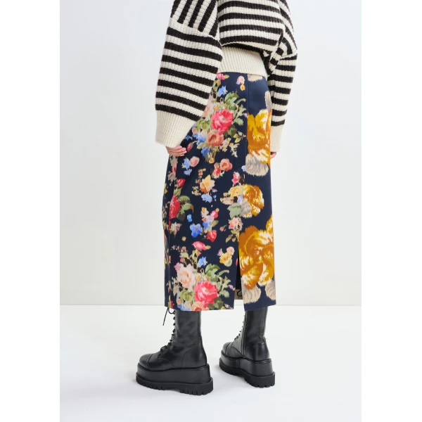 Essentiel Antwerp Navy and multicolor dual floral print maxi skirt, view 4