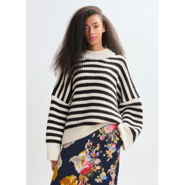 Essentiel Antwerp Navy and multicolor dual floral print maxi skirt, view 5