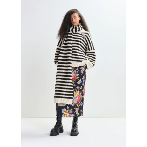 Essentiel Antwerp Navy and multicolor dual floral print maxi skirt, view 6