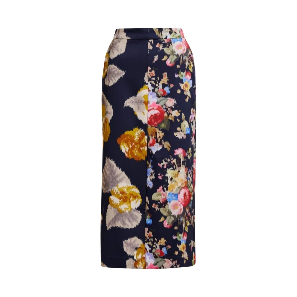 Essentiel Antwerp Navy and multicolor dual floral print maxi skirt