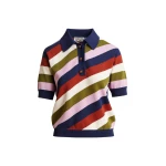 Essentiel Antwerp Navy and multicolor striped knit polo with constrasting buttons