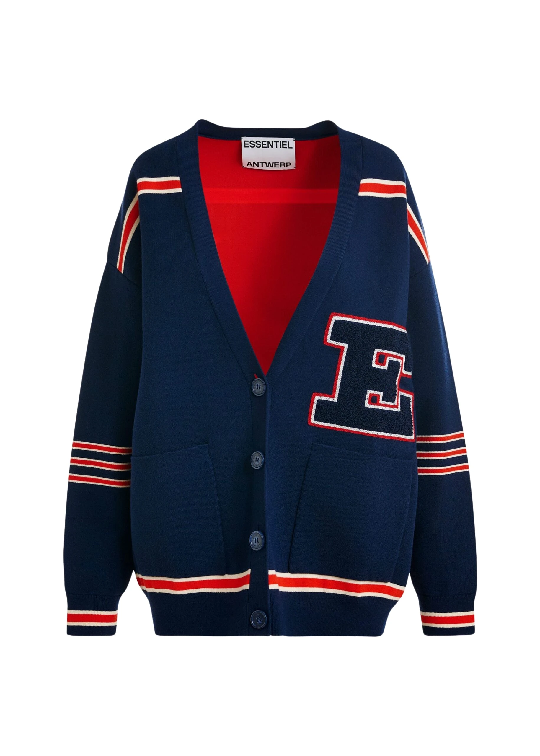 Essentiel-Antwerp-Navy-appliqued-cardigan-with-red-stripes-scaled46642_nobg Essentiel Antwerp Navy appliquéd cardigan with red stripes