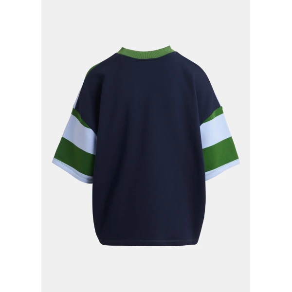 Essentiel Antwerp Navy, blue and green striped cotton-blend sweatshirt Top, view 3