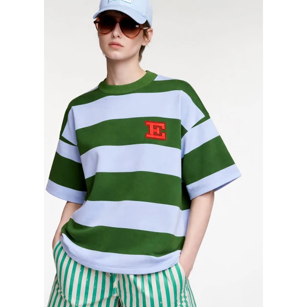 Essentiel Antwerp Navy, blue and green striped cotton-blend sweatshirt Top, view 4