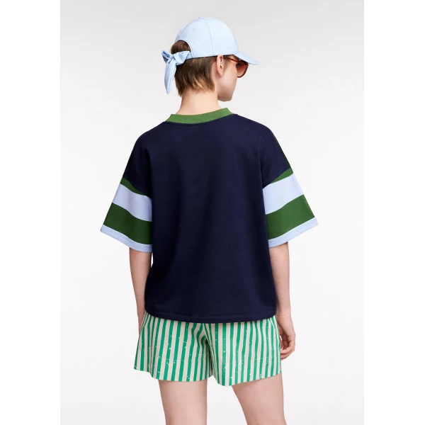 Essentiel Antwerp Navy, blue and green striped cotton-blend sweatshirt Top, view 5