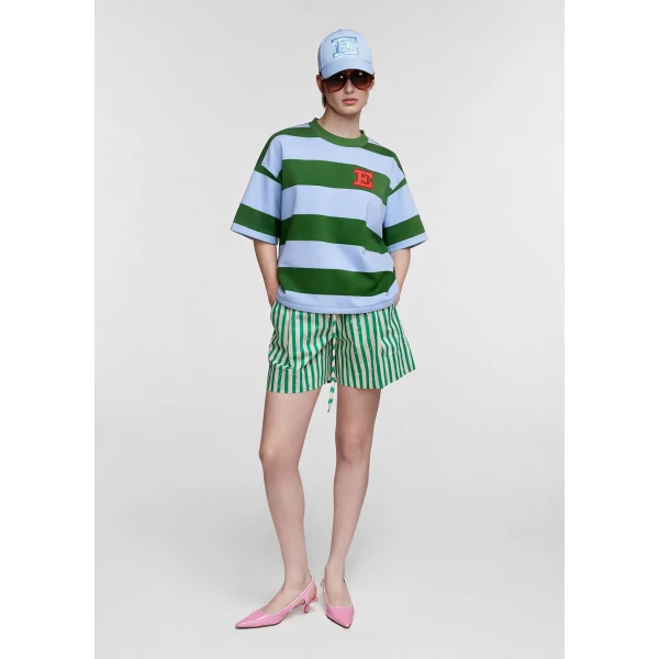 Essentiel Antwerp Navy, blue and green striped cotton-blend sweatshirt Top, view 6