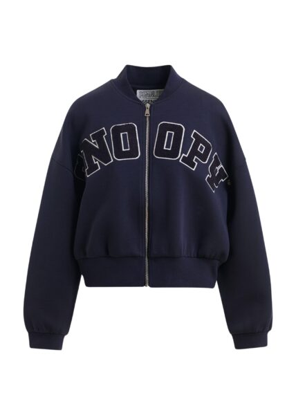 Navy bomber with Snoopy letter appliqués with separate iron-on patches