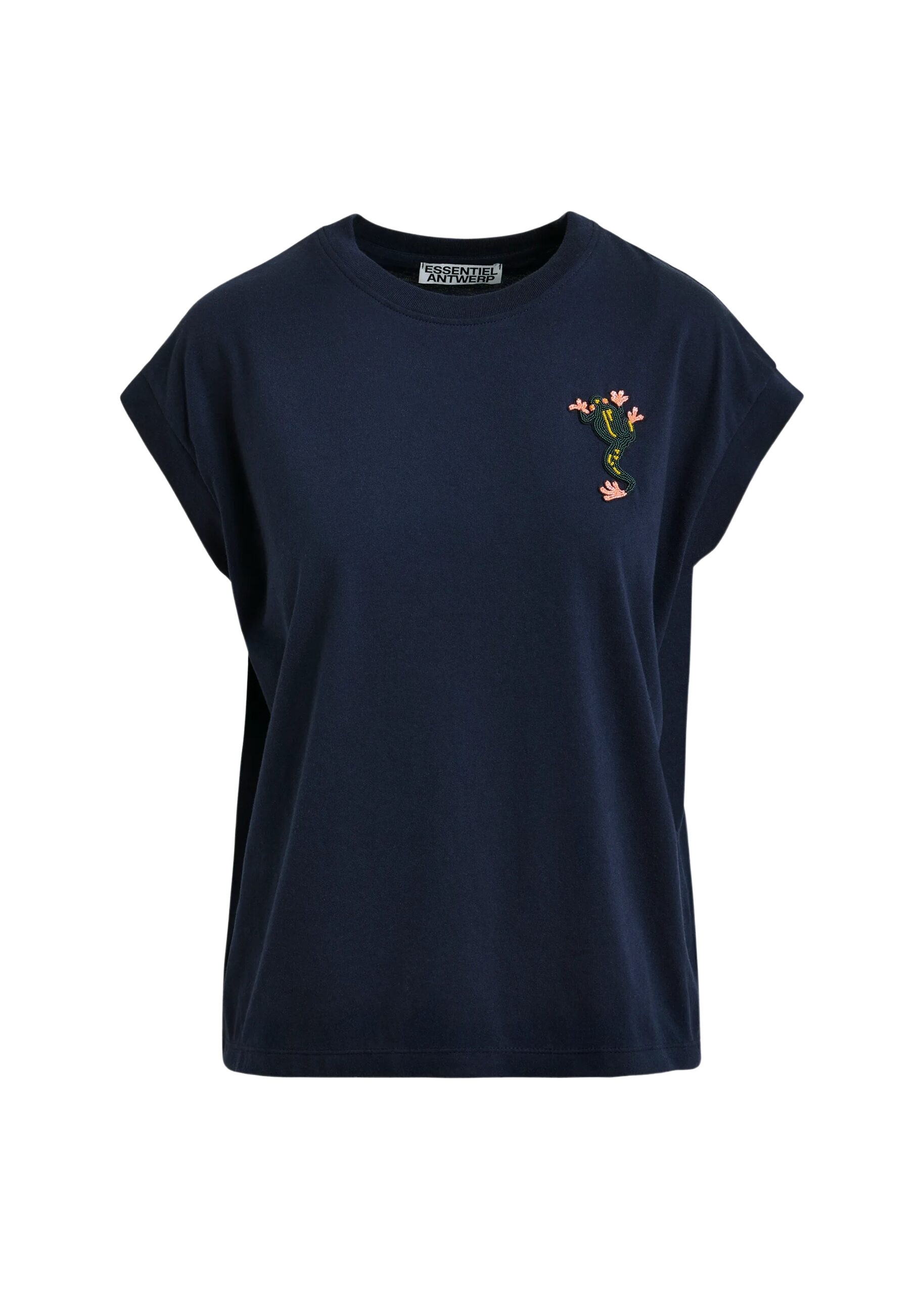 Navy cotton T-shirt with bead embroidery