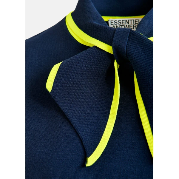 Essentiel Antwerp Navy fine-knit polo with bright yellow scarf-like contrast collar Top, view 6
