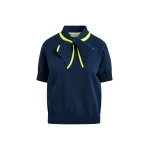 Essentiel Antwerp Navy fine-knit polo with bright yellow scarf-like contrast collar Top